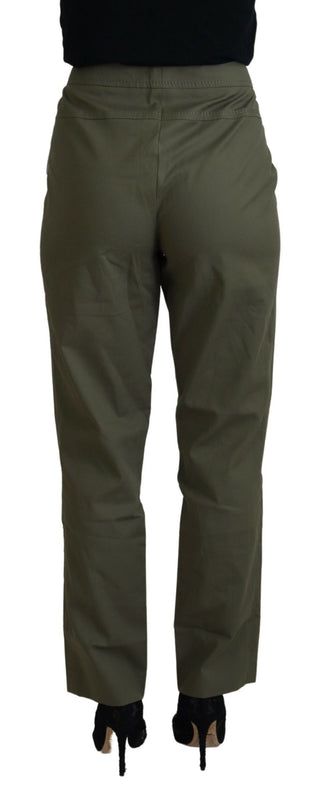 Green Cotton High Waist Women Tapered Pants