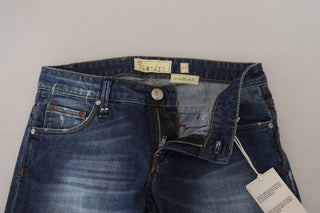 Blaue Washed Cotton Slim Fit Damen Jeans