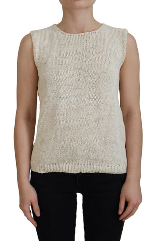Top sin mangas beige de mezcla de algodón con cuello redondo