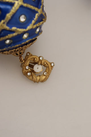 Gold Brass Blue Dangle Ball Crystal Clip On Earrings