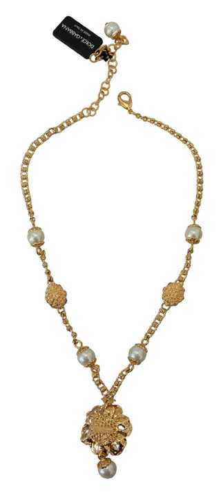 Goldfarbene Halskette mit floralen Kristallen und rosa Verzierungen