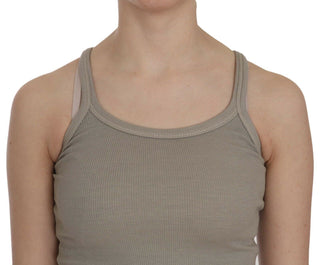 Beige ärmellose Spaghetti-Träger-Tanktop-Bluse