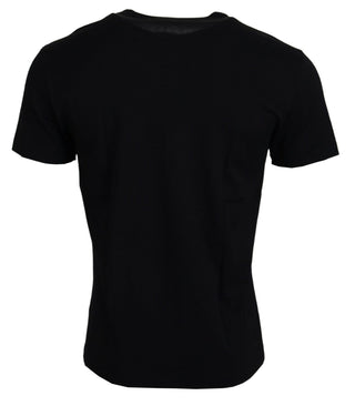 Schwarzes Sneak Peek Baumwoll-T-Shirt mit kurzen Ärmeln