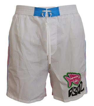 Shorts de playa para hombre con logo rosa y estampado blanco para natación