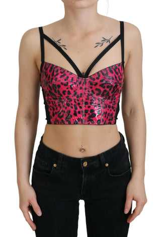Pinkes bauchfreies Bustier-Korsett-Oberteil mit Leopardenmuster