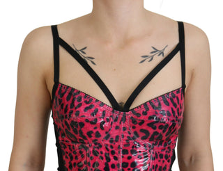 Pinkes bauchfreies Bustier-Korsett-Oberteil mit Leopardenmuster