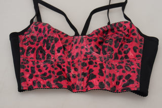 Pinkes bauchfreies Bustier-Korsett-Oberteil mit Leopardenmuster