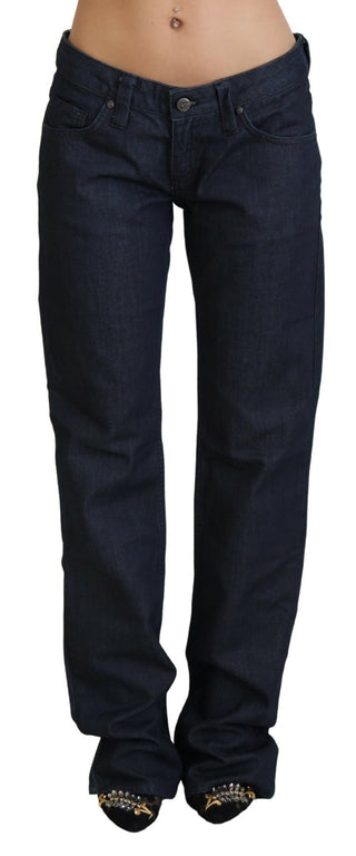 Dunkelblaue Low-Waist Straight-Fit Damenjeans