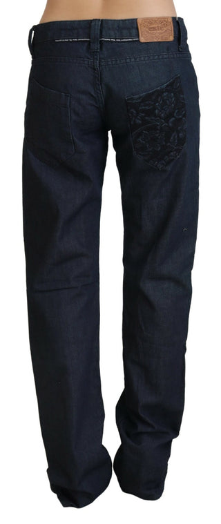 Dunkelblaue Low-Waist Straight-Fit Damenjeans