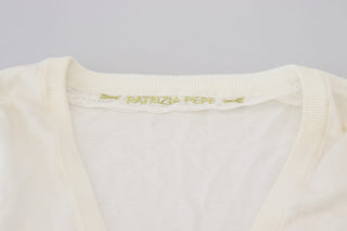 Blusa de mujer color marfil con cuello en V y mangas largas