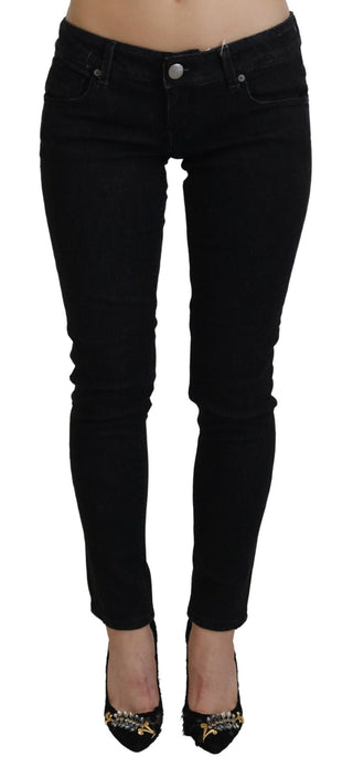 Jeans de mezclilla de algodón negro de tiro bajo y ajuste slim
