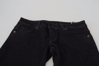 Schwarze Hüftjeans aus schmal geschnittenem Baumwolldenim