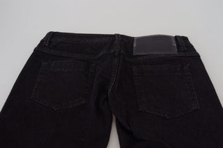 Schwarze Hüftjeans aus schmal geschnittenem Baumwolldenim