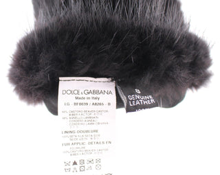 Schwarze Biberfell-Lammleder-Ellbogenhandschuhe