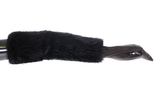 Schwarze Biberfell-Lammleder-Ellbogenhandschuhe