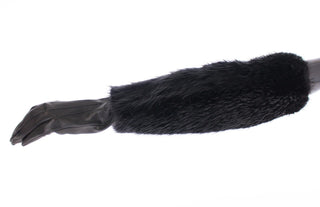 Schwarze Biberfell-Lammleder-Ellbogenhandschuhe