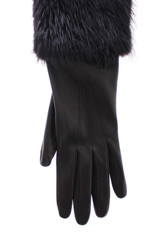 Schwarze Biberfell-Lammleder-Ellbogenhandschuhe