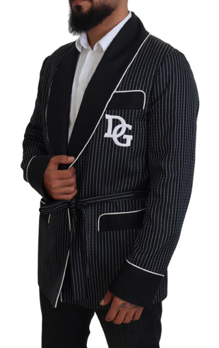 Schwarzer Robe gestreifte DG Patch Jacke Herren Blazer