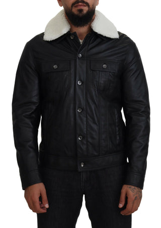 Schwarze Lammlederjacke mit Kragen für Herren