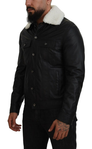 Schwarze Lammlederjacke mit Kragen für Herren