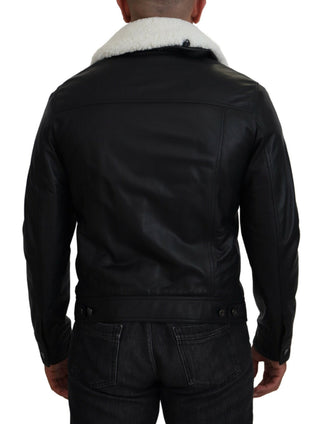 Schwarze Lammlederjacke mit Kragen für Herren