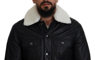 Schwarze Lammlederjacke mit Kragen für Herren