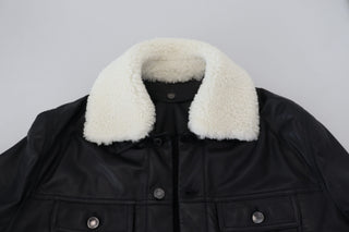 Schwarze Lammlederjacke mit Kragen für Herren