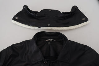 Schwarze Lammlederjacke mit Kragen für Herren