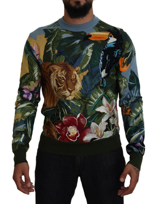 Mehrfarbiger Dschungel-Wollpullover mit Logo