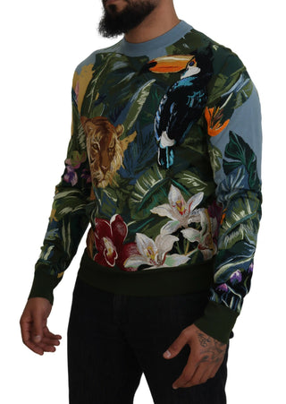 Mehrfarbiger Dschungel-Wollpullover mit Logo