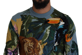 Mehrfarbiger Dschungel-Wollpullover mit Logo