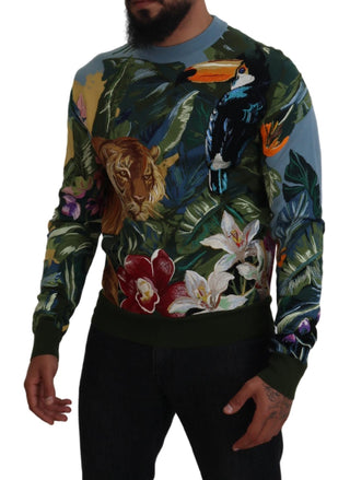 Mehrfarbiger Dschungel-Wollpullover mit Logo