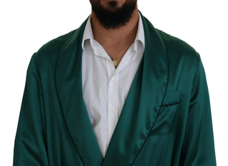 Grüner Seidengürtel-Bademantel