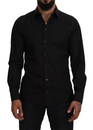 Camisa negra de algodón con cuello y mangas largas GOLD
