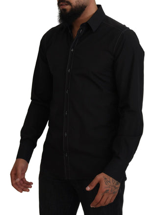 Camisa negra de algodón con cuello y mangas largas GOLD