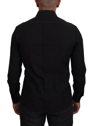 Camisa negra de algodón con cuello y mangas largas GOLD