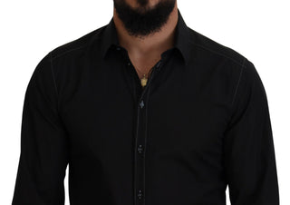 Camisa negra de algodón con cuello y mangas largas GOLD