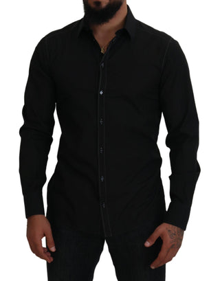 Camisa negra de algodón con cuello y mangas largas GOLD