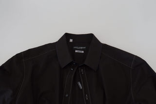Camisa negra de algodón con cuello y mangas largas GOLD