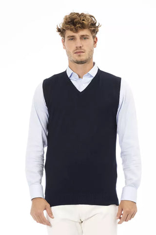 Chaleco de hombre azul de viscosa con cuello en V