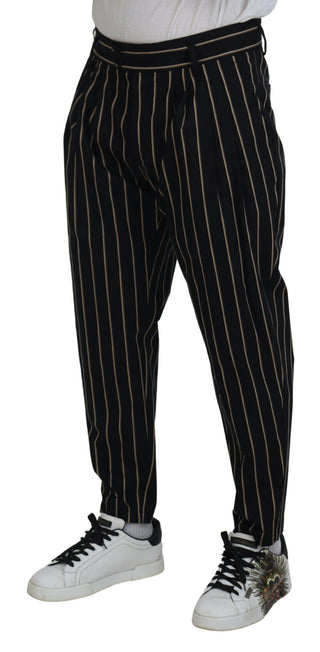Pantalones de algodón elástico a rayas negro y beige