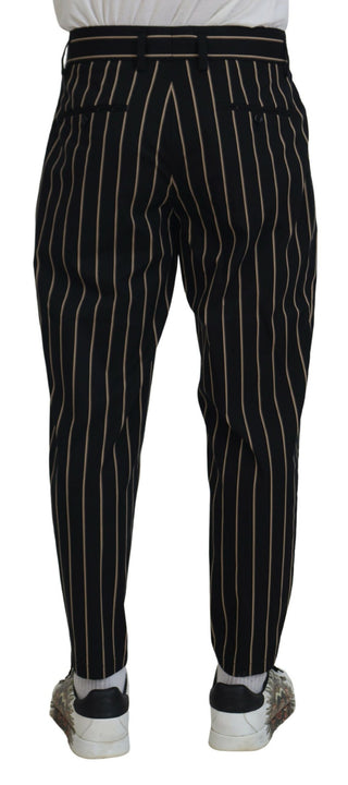 Pantalones de algodón elástico a rayas negro y beige