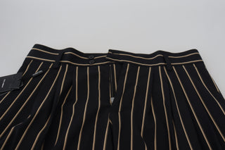 Pantalones de algodón elástico a rayas negro y beige