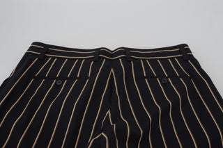 Pantalones de algodón elástico a rayas negro y beige