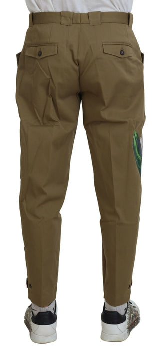 Pantalones chinos de algodón elástico beige con flores
