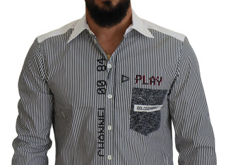 Grau-weiß gestreiftes Slim-Fit-Hemd