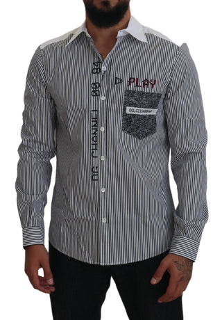 Grau-weiß gestreiftes Slim-Fit-Hemd