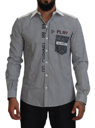 Grau-weiß gestreiftes Slim-Fit-Hemd