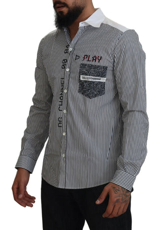 Grau-weiß gestreiftes Slim-Fit-Hemd