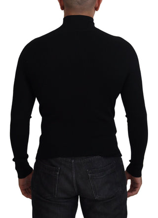 Schwarzer Rollkragenpullover mit halbem Reißverschluss